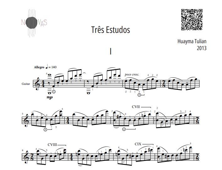 Três Estudos (Huayma Tulian) - partitura violão solo